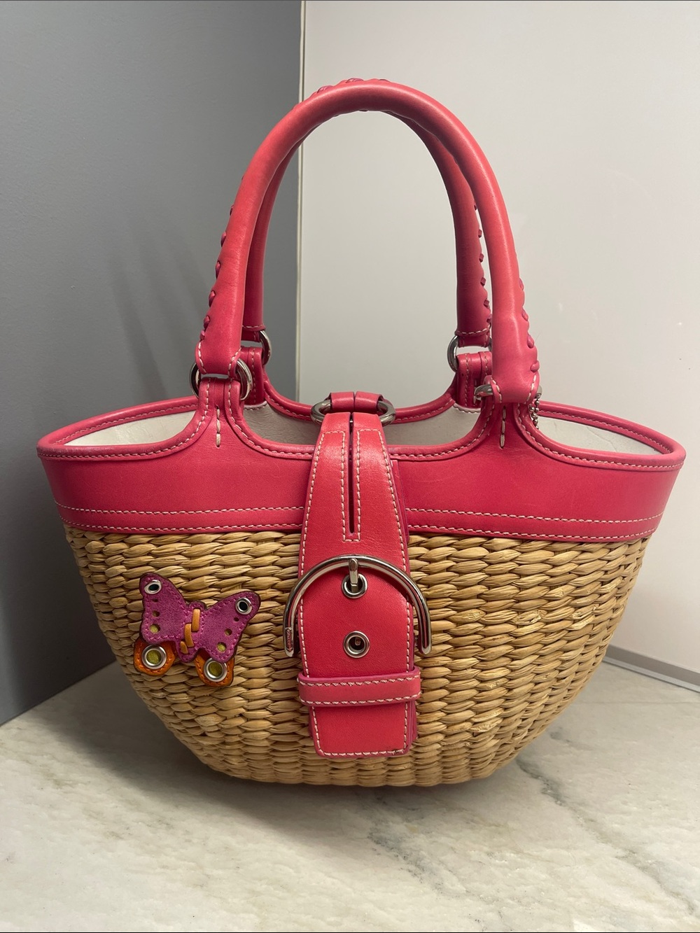 Coach Vintage 6270 Wicker and Leather Butterfly Satchel